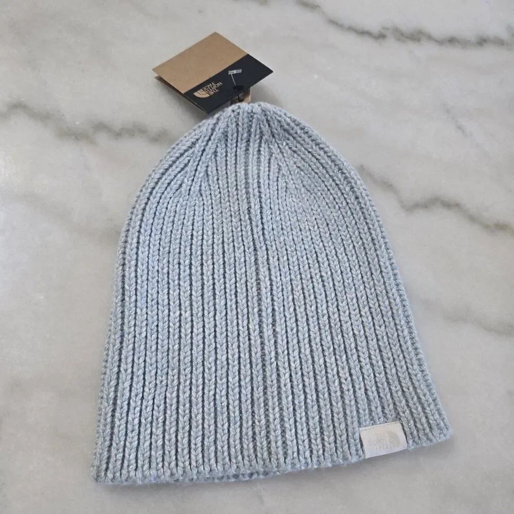 The North Face Airspun Beanie Hat TNF Blue Heather Knit Blended Fabric NWT